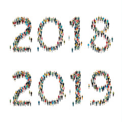 2018, 2019 formed out from people. Top view.