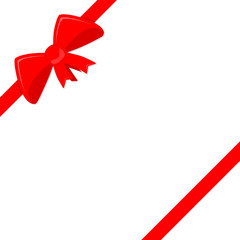 Festive background with red bow and ribbons. Vector illustration.