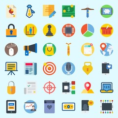 Icons set about Digital Marketing with tie, mouse, profits, location, money and tablet