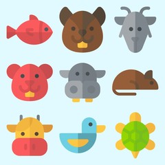 Icons set about Animals with fish, hippopatamus, hamster, duck, cow and turtle