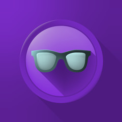 Cute Sunglasses Icon on Color Button on Color Background . Isolated Vector Illustration 