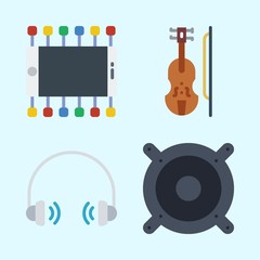 Icons set about Music with speaker, violin, announcer, smartphone and headphone