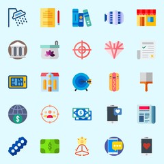 Icons set about Lifestyle with target, yoga, books, work tools, museum and mystical