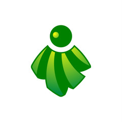Abstract green icon. Sun and rays logo.