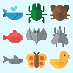 Icons set about Animals with chicken, mosquito, fish, butterfly, beetle and bat