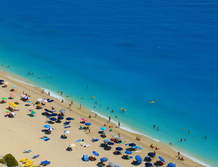 Egremni beach, Lefkada island, Greece. Large and long beach with turquoise water