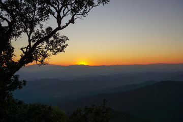 Sunset in the mountains at Doi Pui View Point, Chiang Mai, Thailand