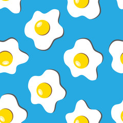 Seamless pattern with scrambled eggs on blue background.Vector illustration