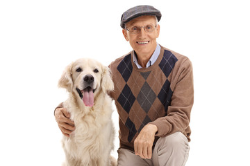Senior with a labrador retriever dog