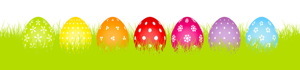 Easter Banner Meadow Eggs White Pattern Dots/Flowers Color