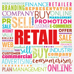 Retail word cloud collage, business concept background