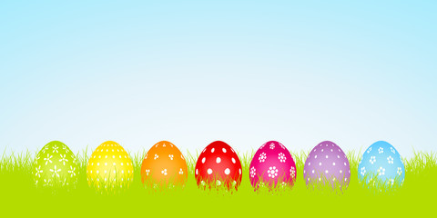 Easter Banner Meadow Eggs White Pattern Dots/Flowers Color Sky