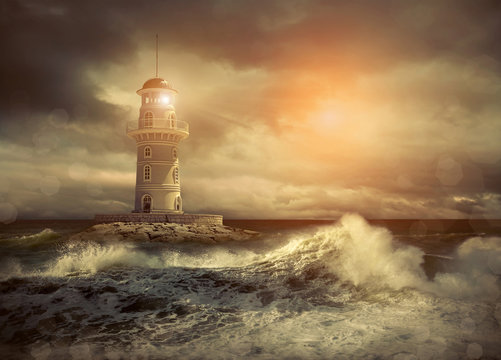 Fototapeta Lighthouse on the sea under sky