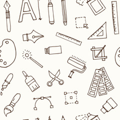 Hand drawn doodle design tools seamless pattern