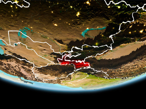 Tajikistan in red in the evening