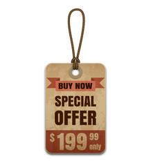 Vintage cardboard price tag or sale label template in retro style with special offer
