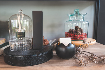 Decorated shelves in vintage style