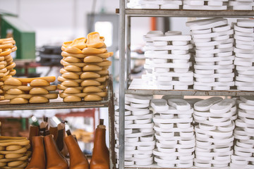 Various moulds used in shoe production line