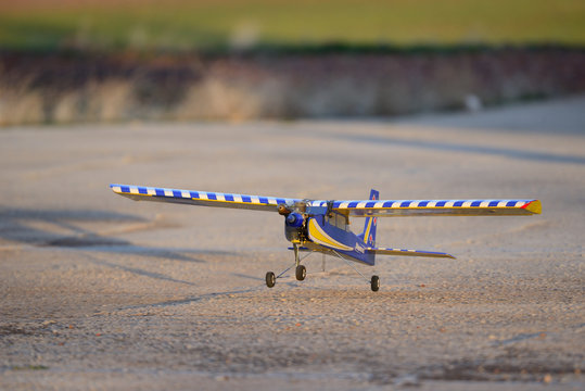 Almagro, Spain - January 27, 2018: Model airplane approaching to land.