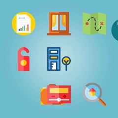 Icon set about Real Assets. with building, direction and medicine