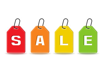 Colored label tag with inscription SALE. Vector illustration