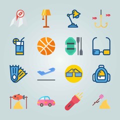 Icon set about Beach And Camping. with light, desk lamp and flashlight