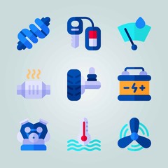 Icon set about Car Engine. with key, accumulator and crankshaft