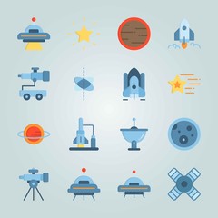 Icon set about Universe. with telescope car, ufo and planet