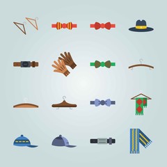 Icon set about Man Accessories. with blue scarf, fedora hat and gloves