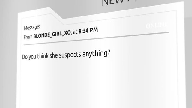 Adultery Cheating Husband Chat room or Email message - Do you think she suspects