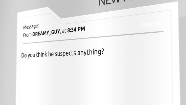 Adultery Cheating Wife Chat room or Email message - Do you think she suspects