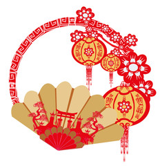 Chinese landscape and beautiful fan