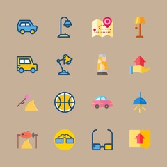 icon set about beach and camping with ball, location and basketball