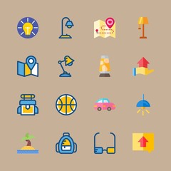 icon set about beach and camping with direction, glasses and electric