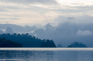 Landscape with Foggy Lake and Mountain