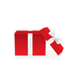 Open gift box with bow isolated on transparent background. Vector illustration. EPS 10.
