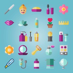 Icon set about Beauty. with mirror, makeup and glass