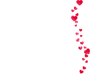 Valentine day border with red glitter sparkles. February 14th day. Vector confetti for valentine day border template. Grunge hand drawn texture. Love theme for special business offer, banner, flyer.