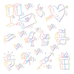 Doodle icon set valentine elements