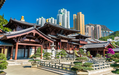 Chi Lin Nunnery, a large Buddhist temple complex in Hong Kong, China