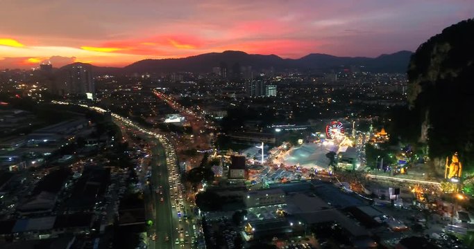 Batu Caves at sunset on Thaipusam festival celebration 2018, Malaysia