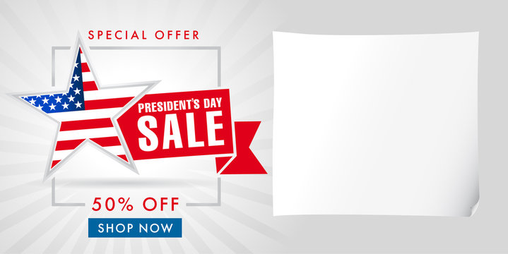 Presidents Day sale light stripes banner template. Happy President`s Day Sale discount labels for web banner special offer vector illustration