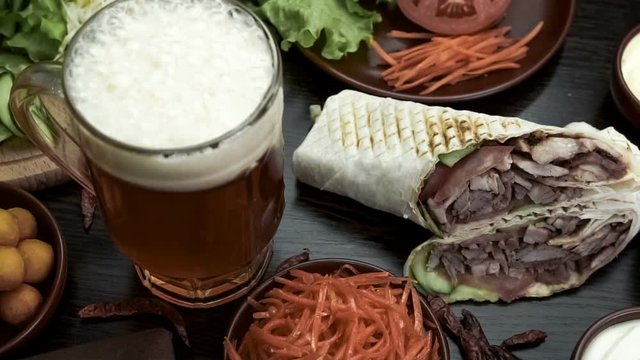 Mediterranean food Shawarma and beer TONED