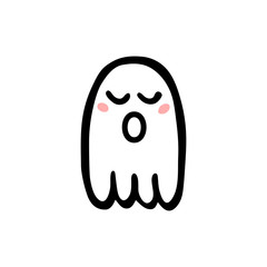 Cute ghosts with closed eyes, blush and open mouth. Hand drawn illustration. Print for Halloween.