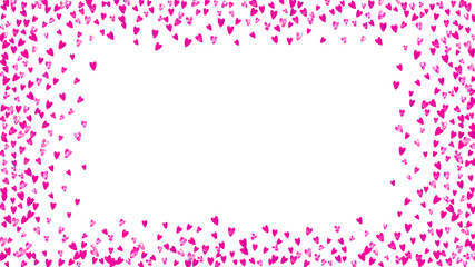 Heart border for Valentines day with pink glitter. February 14th day. Vector confetti for heart border template. Grunge hand drawn texture. Love theme for voucher, special business ad, banner.