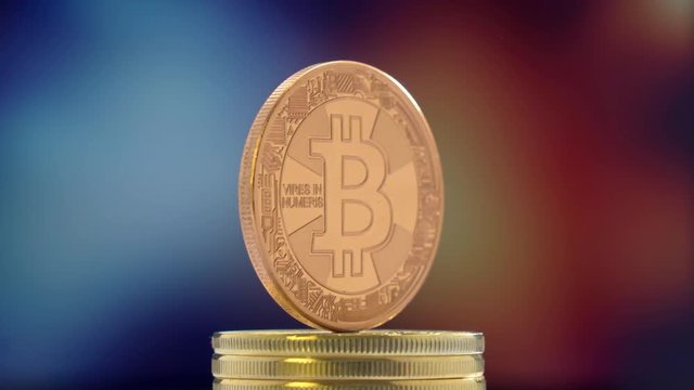Crypto currency, Gold Bitcoin rotating clockwise - BTC. Macro shooting