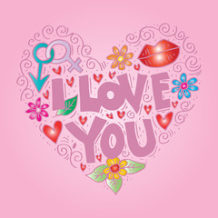 I love you hand lettering with heart shape.