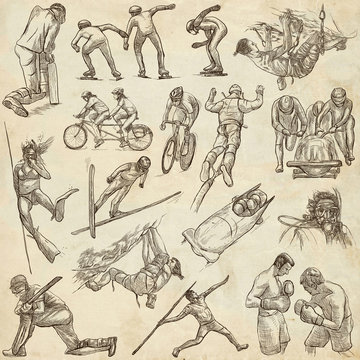 Sporting Events, Sport Mix - An hand drawn collection on old paper.
