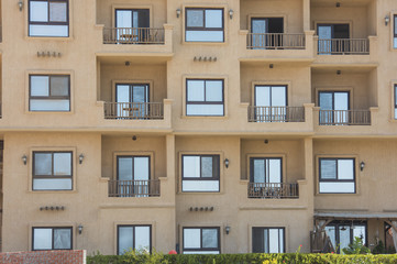 Exterior of an apartment block construction in tropical resort