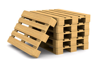 wooden pallet on white background. Isolated 3D illustration